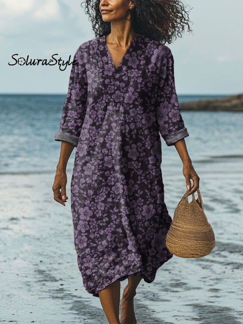 Midnight Summer Floral Pattern Printed Women’s Dress Multicolor / S