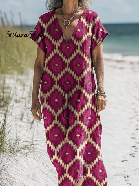 Minimalist Geometric Pattern Printed Women’s Pocket Cotton Dress
