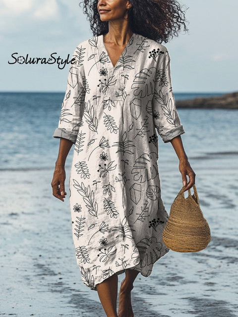 Minimalist Line Drawing Floral Pattern Printed Women’s Dress Multicolor / S