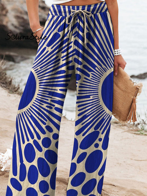 Modern Geometric Art Printed Women’s Cotton And Linen Casual Pants