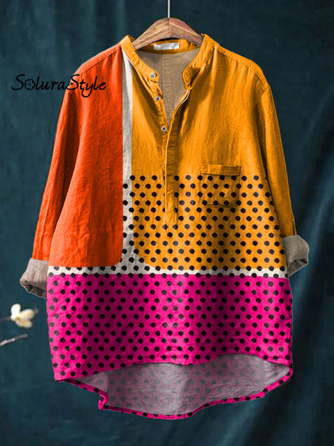 Modern Geometric Pattern Printed Women’s Casual Long Sleeve Comfortable Cotton Shirt Multicolor / S