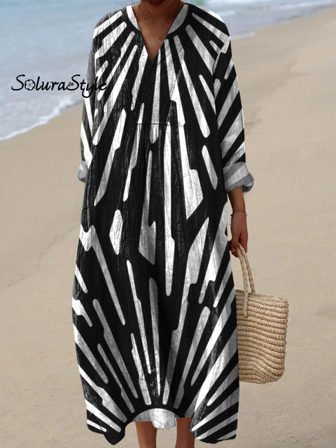 Modern Geometric Solar Art Printed Women’s Dress Multicolor / S