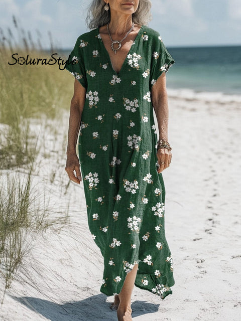 Petite Spring Floral Pattern Printed Women’s Pocket Cotton Dress Multicolor / S