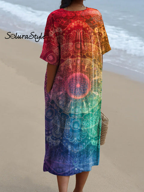 Rainbow Color Mandala Art Printed Women’s Flowy Dress