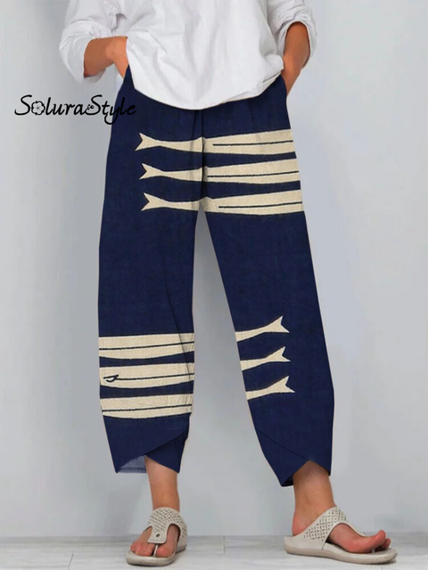 Retro Art Fish Cropped Casual Pants Pant / S