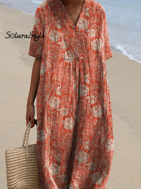 Retro Garden Floral Pattern Printed Women’s Flowy Dress