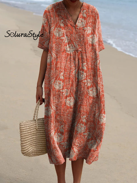 Retro Garden Floral Pattern Printed Women’s Flowy Dress Multicolor / S