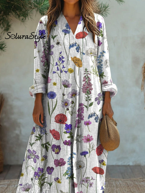 Simple Spring Floral Pattern Printed Women’s Flowy Dress