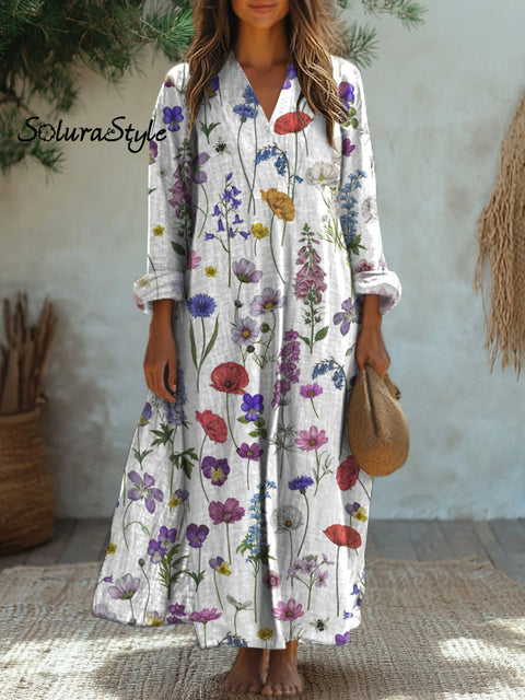 Simple Spring Floral Pattern Printed Women’s Flowy Dress Multicolor / S