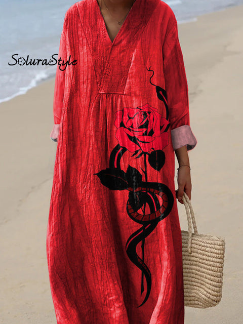 Snake And Rose Art Printed Women’s Dress