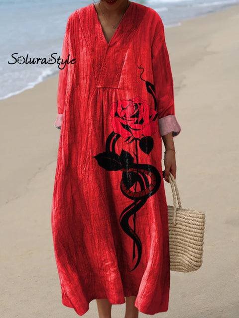 Snake And Rose Art Printed Women’s Dress Multicolor / S