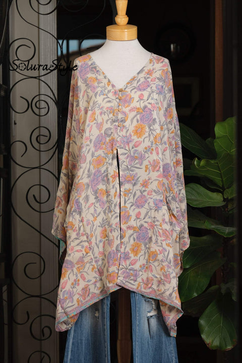 Split Tunic In Turquoise Garden One-Size