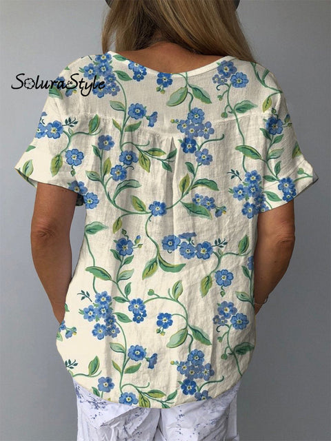 Spring Floral And Vine Pattern Printed Women’s Casual Cotton Linen Shirt