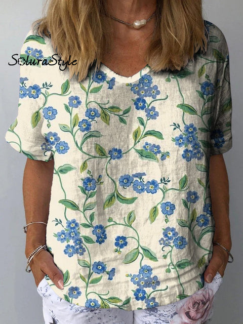 Spring Floral And Vine Pattern Printed Women’s Casual Cotton Linen Shirt Multicolor / S