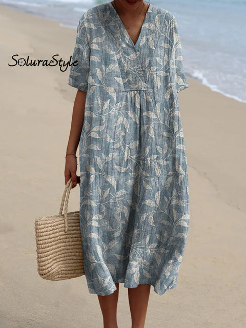 Spring Vines Pattern Printed Women’s Flowy Dress Blue / S