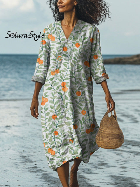 Summer Citrus Orange Pattern Printed Women’s Dress Multicolor / S