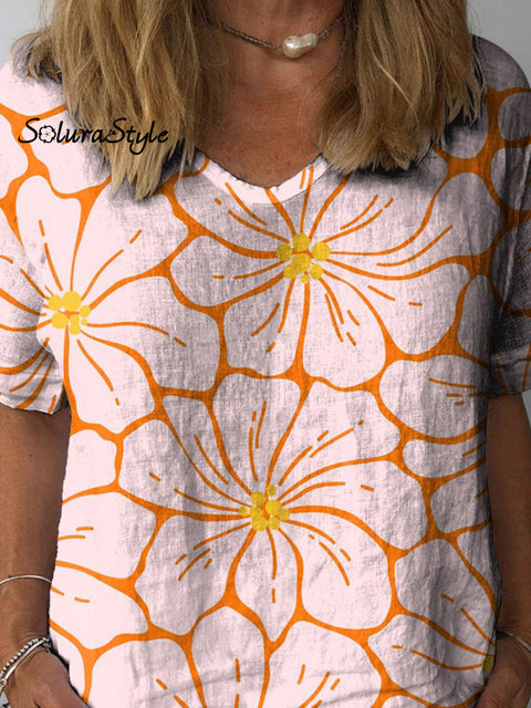 Summer Daisy Pattern Printed Women’s Casual Cotton And Linen Shirt