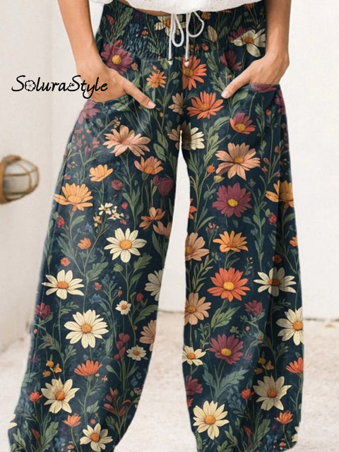 Summer Floral Repeat Pattern Printed Women’s Cotton Wide Leg Pant
