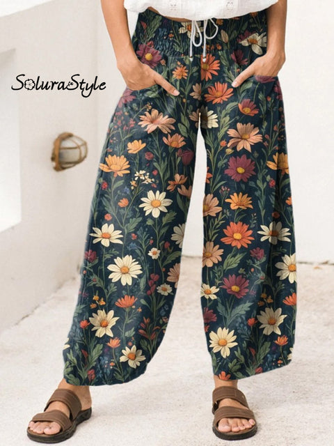 Summer Floral Repeat Pattern Printed Women’s Cotton Wide Leg Pant Multicolor / S