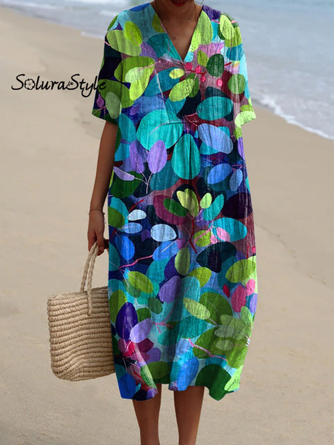 Summer Forest Art Printed Women’s Flowy Dress Multicolor / S