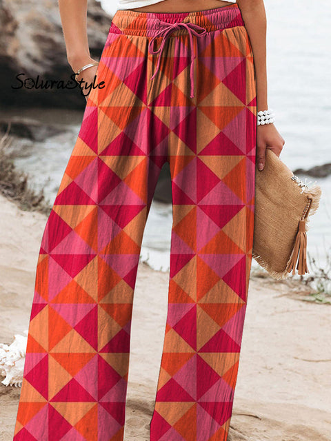 Summer Geometric Pattern Printed Women’s Cotton And Linen Casual Pants