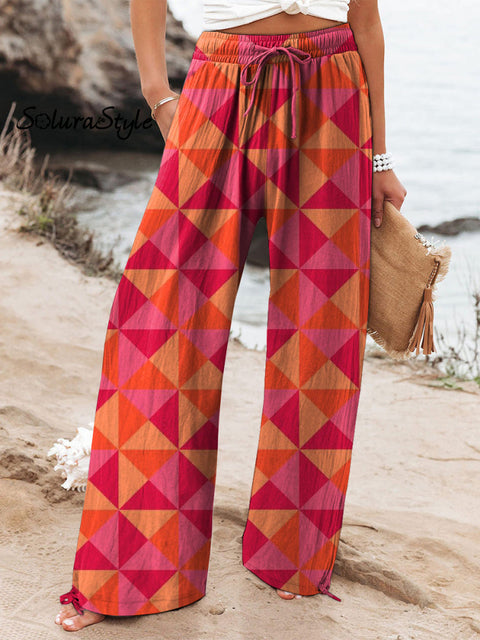 Summer Geometric Pattern Printed Women’s Cotton And Linen Casual Pants Multicolor / S