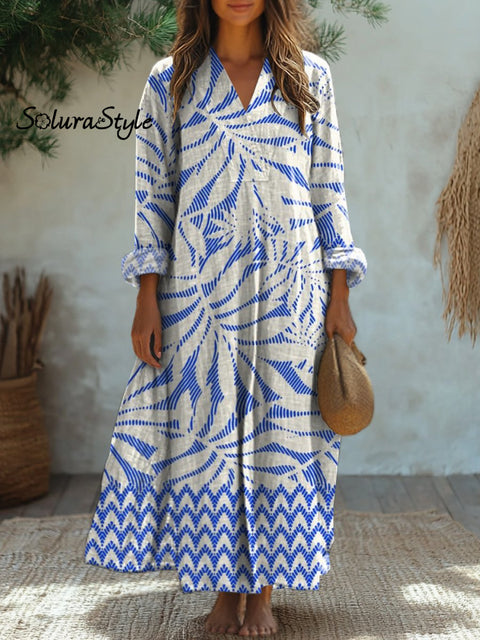 Summer Palm Tree Leaf Pattern Printed Women’s Flowy Dress Multicolor / S