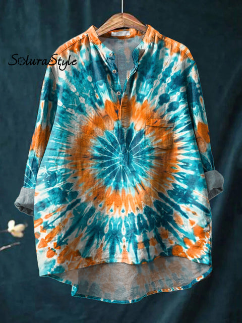 Summer Tie Dye Pattern Printed Women’s Casual Long Sleeve Comfortable Cotton Shirt Multicolor / S
