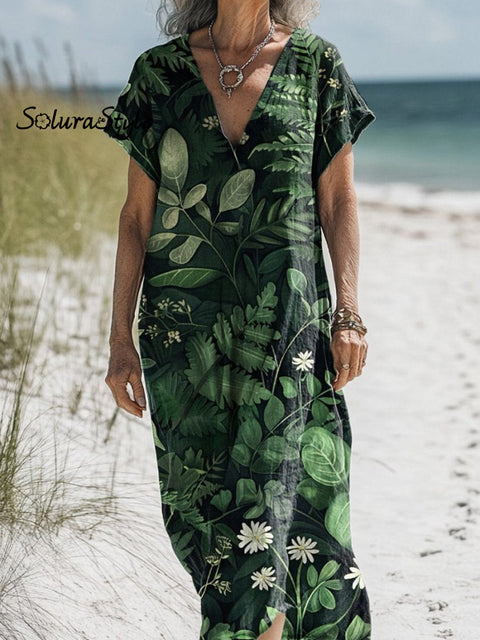 Tranquil Woodland Pattern Printed Women’s Pocket Cotton Dress