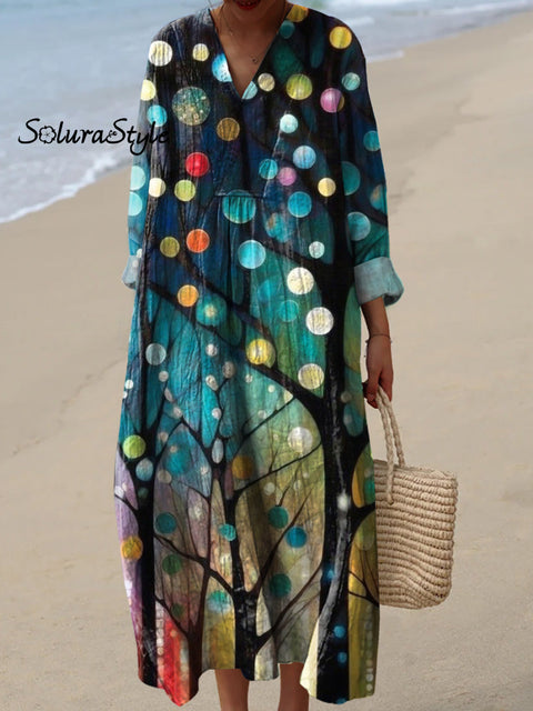 Tree Of Light Art Printed Women’s Dress Multicolor / S