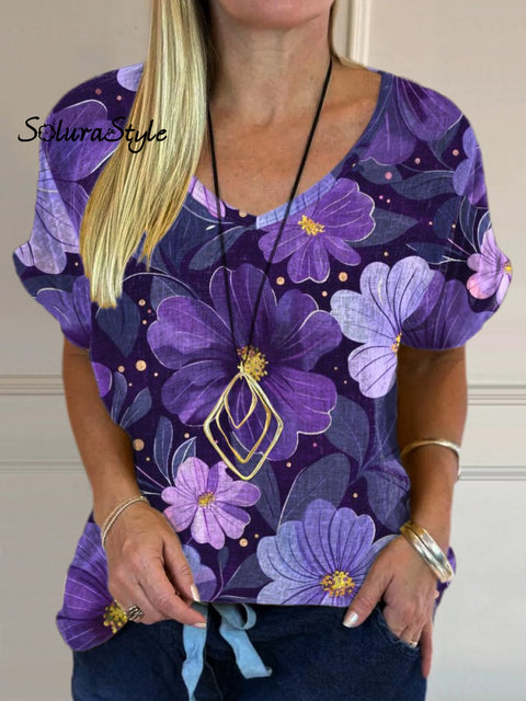 Vibrant Summer Floral Pattern Printed Women’s Casual Cotton And Linen Shirt Multicolor / S