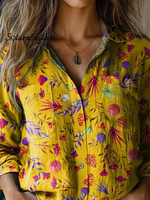 Vibrant Summer Floral Pattern Printed Women’s Casual Long Sleeve Comfortable Cotton Shirt