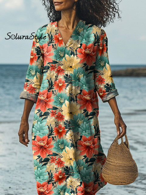 Vibrant Summer Floral Pattern Printed Women’s Dress