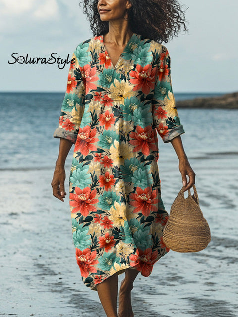 Vibrant Summer Floral Pattern Printed Women’s Dress Multicolor / S