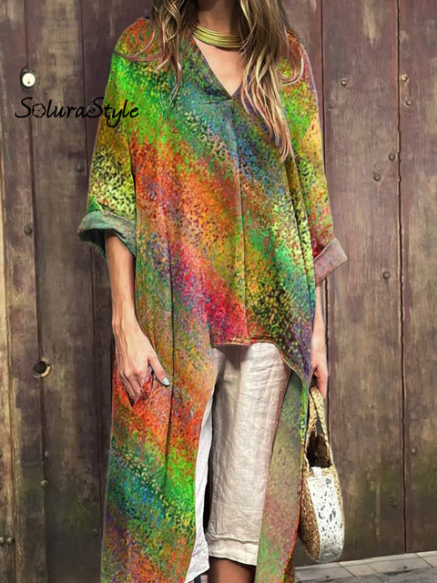 Vibrant Summer Ombre Pattern Printed Women’s Short Front And Long Back V-Neck Top