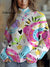 Vintage Art Print Knit Turtleneck Pullover Sweater Multicolor / S