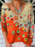 Vintage Art Print V-Neck Pullover Knit Top Multicolor / S