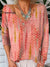 Vintage Art Print V-Neck Pullover Knit Top Multicolor / S