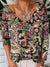 Vintage Flower Art Print V-Neck Pullover Knit Top Multicolor / S