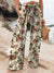 Vintage French Rose Pattern Printed Women’s Cotton And Linen Casual Pants Multicolor / S