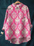 Vintage Geometric Pattern Printed Women’s Casual Cotton And Linen Shirt Multicolor / S