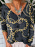 Vintage Gold Chain Pattern Printed V-Neck Pullover Knit Top Multicolor / S
