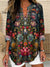 Vintage Symmetrical Floral Pattern Printed Women’s Casual Linen V-Neck Shirt Multicolor / S