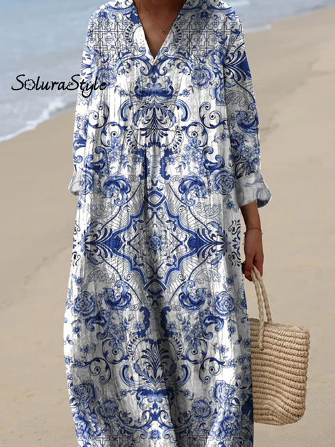 Watercolor Ethnic Pattern Printed Women’s Dress