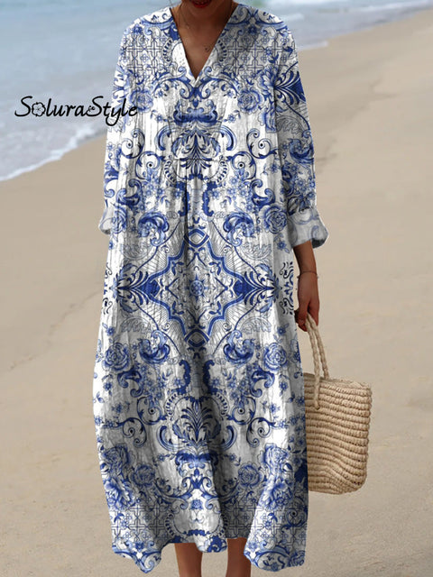 Watercolor Ethnic Pattern Printed Women’s Dress Multicolor / S