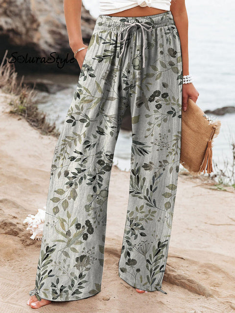 Watercolor Spring Bough Pattern Printed Women’s Cotton And Linen Casual Pants Multicolor / S