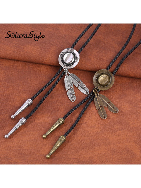 Western Hat Feather Denim Pipoirot Pendant Necklace