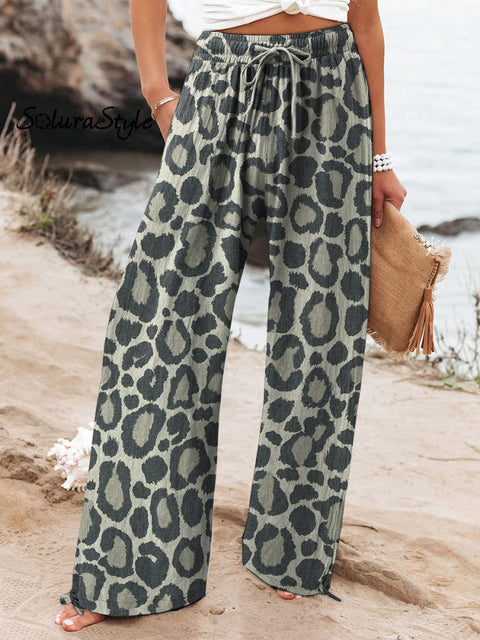 Wild Leopard Print Pattern Printed Women’s Cotton And Linen Casual Pants Multicolor / S