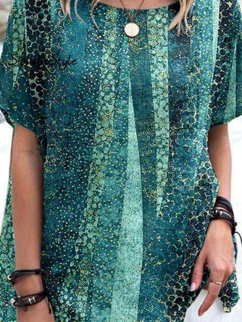 Women’ S Artistic Pattern Casual Cotton And Linen Top