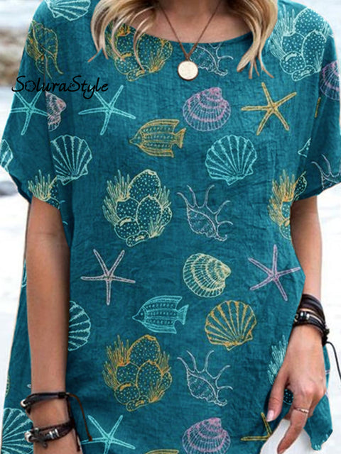 Women’ S Underwater World Casual Cotton And Linen Top